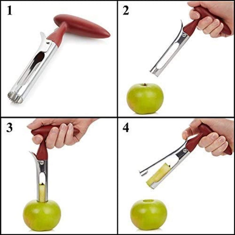 Bright Kitchen 2 PACK - Apple Corer Lever Tool by BRIGHT KITCHEN Stainless Steel Pear Fruit Seed Remover Cherry Red Grip with Serrated Blade - Image 2